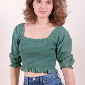 Mata Traders Theodora Sage Green Smocked Off The Shoulder Blouse Top Size Small